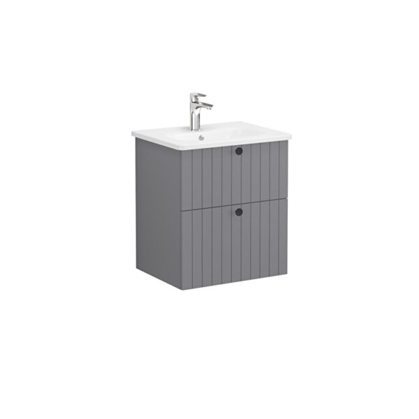VitrA Root Groove Lavabo Dolabı, 60 cm, İki Çekmeceli, Yuvarlak Lavabo, Mat Gri