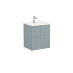 VitrA Root Groove Lavabo Dolabı, 60 cm, İki Çekmeceli, Yuvarlak Lavabo, Mat Fiyord Yeşili - Görsel 2
