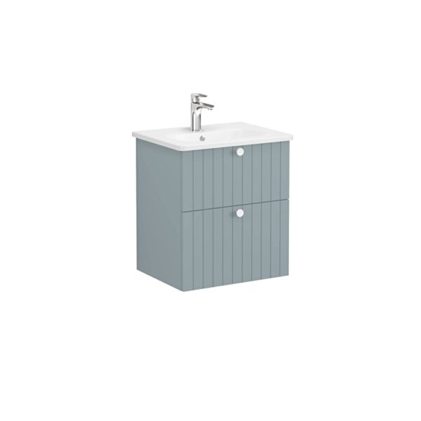 VitrA Root Groove Lavabo Dolabı, 60 cm, İki Çekmeceli, Yuvarlak Lavabo, Mat Fiyord Yeşili