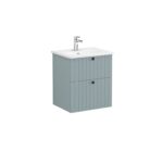VitrA Root Groove Lavabo Dolabı, 60 cm, İki Çekmeceli, Yuvarlak Lavabo, Mat Fiyord Yeşili - Görsel 3