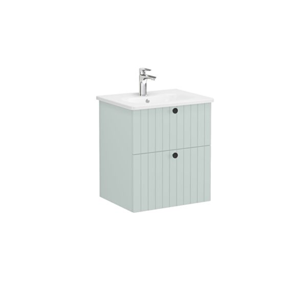 VitrA Root Groove Lavabo Dolabı, 60 cm, İki Çekmeceli, Yuvarlak Lavabo, Mat Retro Yeşil