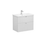 VitrA Root Groove Lavabo Dolabı, 80 cm, İki Çekmeceli, Yuvarlak Lavabo, Mat Açık Gri - Görsel 2