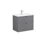 VitrA Root Groove Lavabo Dolabı, 80 cm, İki Çekmeceli, Yuvarlak Lavabo, Mat Gri