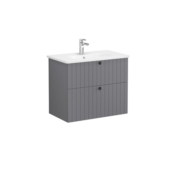 VitrA Root Groove Lavabo Dolabı, 80 cm, İki Çekmeceli, Yuvarlak Lavabo, Mat Gri