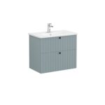 VitrA Root Groove Lavabo Dolabı, 80 cm, İki Çekmeceli, Yuvarlak Lavabo, Mat Fiyord Yeşili - Görsel 2