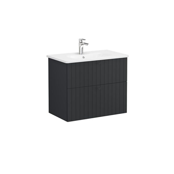 VitrA Root Groove Lavabo Dolabı, 80 cm, İki Çekmeceli, Yuvarlak Lavabo, Mat Grafit