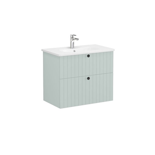 VitrA Root Groove Lavabo Dolabı, 80 cm, İki Çekmeceli, Yuvarlak Lavabo, Mat Retro Yeşil