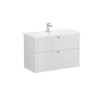VitrA Root Groove Lavabo Dolabı, 100 cm, İki Çekmeceli, Yuvarlak Lavabo, Mat Açık Gri
