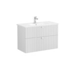 VitrA Root Groove Lavabo Dolabı, 100 cm, İki Çekmeceli, Yuvarlak Lavabo, Mat Açık Gri - Görsel 6
