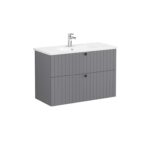 VitrA Root Groove Lavabo Dolabı, 100 cm, İki Çekmeceli, Yuvarlak Lavabo, Mat Gri