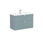 VitrA Root Groove Lavabo Dolabı, 100 cm, İki Çekmeceli, Yuvarlak Lavabo, Mat Fiyord Yeşili - Görsel 3