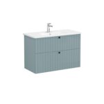 VitrA Root Groove Lavabo Dolabı, 100 cm, İki Çekmeceli, Yuvarlak Lavabo, Mat Fiyord Yeşili