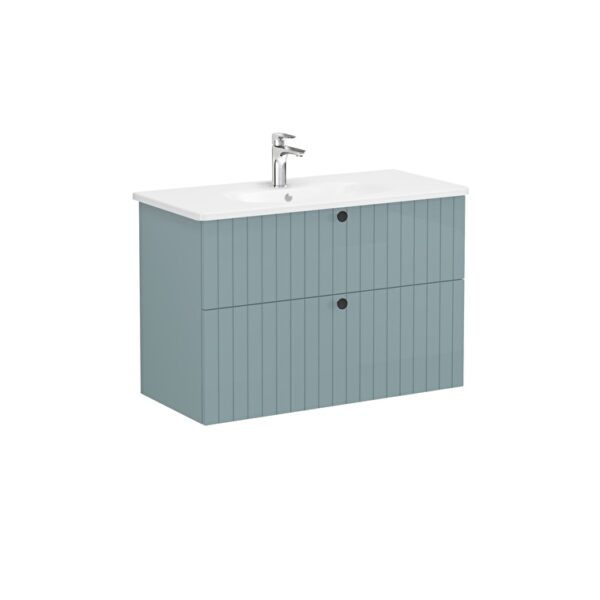 VitrA Root Groove Lavabo Dolabı, 100 cm, İki Çekmeceli, Yuvarlak Lavabo, Mat Fiyord Yeşili