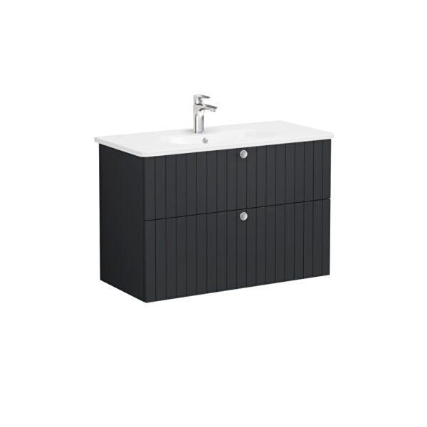 VitrA Root Groove Lavabo Dolabı, 100 cm, İki Çekmeceli, Yuvarlak Lavabo, Mat Grafit