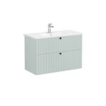 VitrA Root Groove Lavabo Dolabı, 100 cm, İki Çekmeceli, Yuvarlak Lavabo, Mat Retro Yeşil