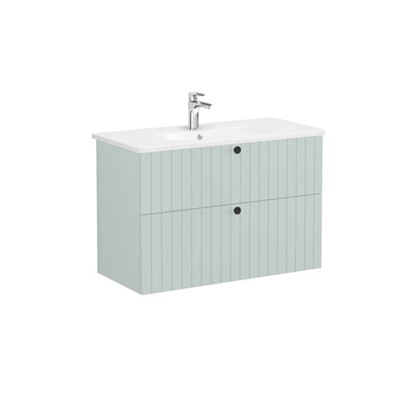 VitrA Root Groove Lavabo Dolabı, 100 cm, İki Çekmeceli, Yuvarlak Lavabo, Mat Retro Yeşil