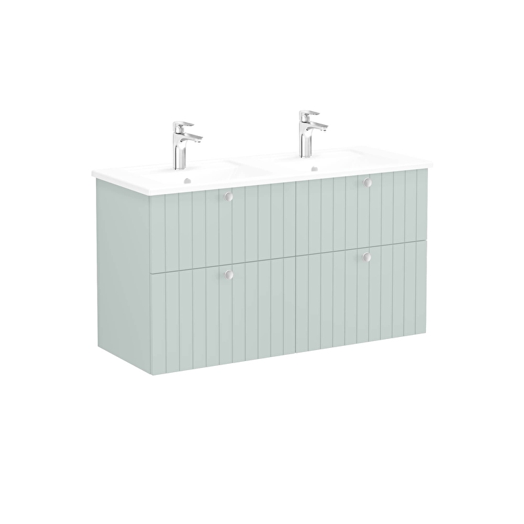 69519-1.jpg VitrA Root Groove Lavabo Dolabı, 120 cm, Dört Çekmeceli, Köşeli Lavabo, Mat Retro Yeşil - Görsel 1