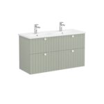 VitrA Root Groove Lavabo Dolabı, 120 cm, Dört Çekmeceli, Yuvarlak Lavabo, Mat Retro Yeşil - Görsel 2