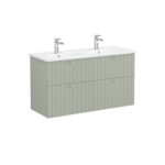VitrA Root Groove Lavabo Dolabı, 120 cm, Dört Çekmeceli, Yuvarlak Lavabo, Mat Retro Yeşil - Görsel 3