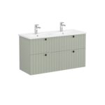 VitrA Root Groove Lavabo Dolabı, 120 cm, Dört Çekmeceli, Yuvarlak Lavabo, Mat Retro Yeşil