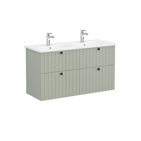 VitrA Root Groove Lavabo Dolabı, 120 cm, Dört Çekmeceli, Yuvarlak Lavabo, Mat Retro Yeşil