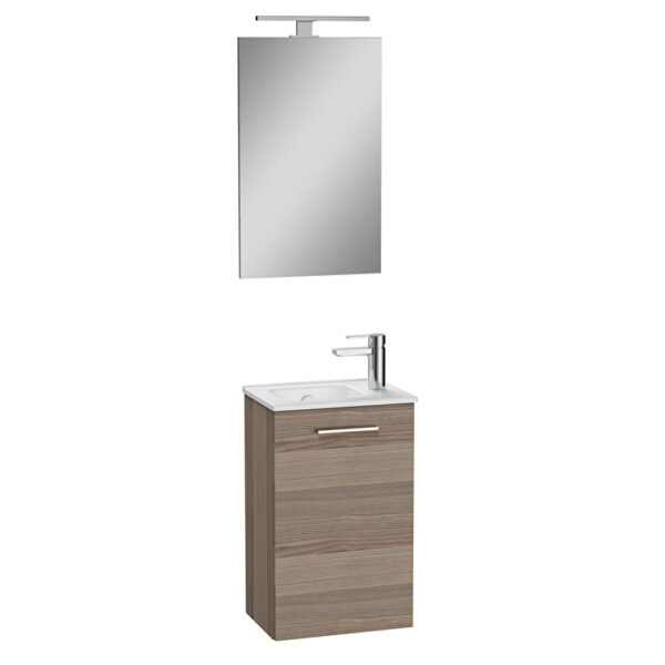 VitrA Mia Banyo Dolabı Seti, 40 cm, Bir Kapaklı, Lavabo Dolabı, Aydınlatmalı Düz Ayna, Cordoba, Sağ