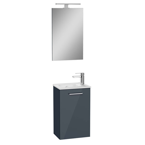 VitrA Mia Banyo Dolabı Seti, 40 cm, Bir Kapaklı, Lavabo Dolabı, Aydınlatmalı Düz Ayna, Parlak Antrasit