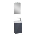 VitrA Mia Plus Square Banyo Dolabı Seti, 45 cm, Bir Kapaklı, Lavabo Dolabı, Aydınlatmalı Düz Ayna, Parlak Antrasit, Sağ