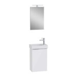 VitrA Mia Plus Square Banyo Dolabı Seti, 45 cm, Bir Kapaklı, Lavabo Dolabı, Aydınlatmalı Düz Ayna, Parlak Beyaz, Sağ