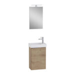 VitrA Mia Plus Square Banyo Dolabı Seti, 45 cm, Bir Kapaklı, Lavabo Dolabı, Aydınlatmalı Düz Ayna, Altın Meşe, Sağ