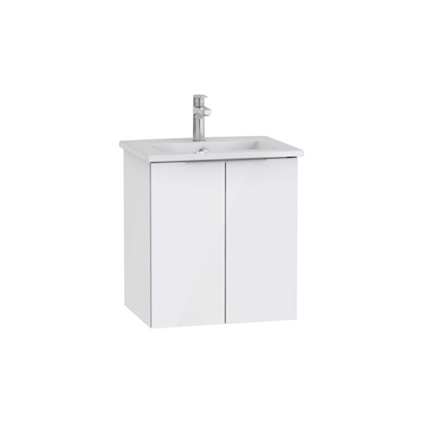 VitrA Mia Plus Square Lavabo Dolabı, 60 cm, İki Kapaklı, Tek Armatür Delikli, Parlak Beyaz