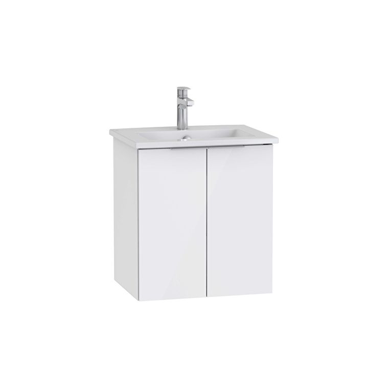 69712-1.jpg VitrA Mia Plus Square Lavabo Dolabı, 60 cm, İki Kapaklı, Tek Armatür Delikli, Parlak Beyaz - Görsel 1