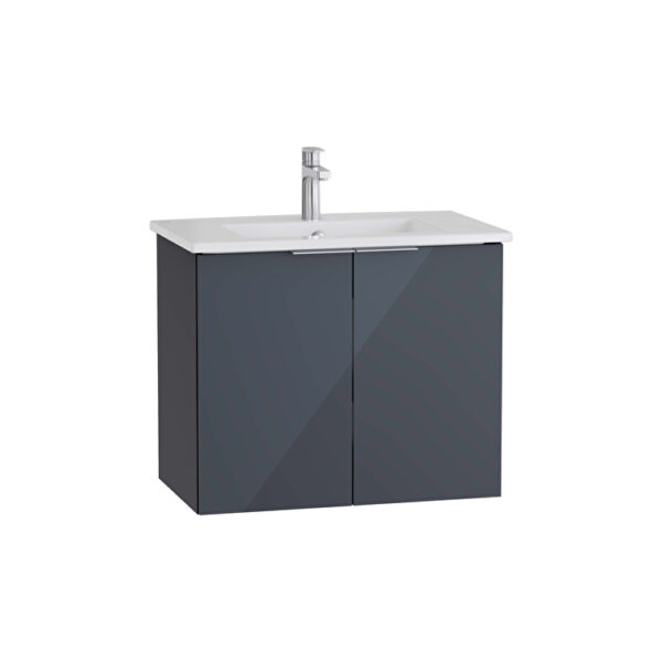 VitrA Mia Plus Square Lavabo Dolabı, 80 cm, İki Kapaklı, Tek Armatür Delikli, Parlak Antrasit