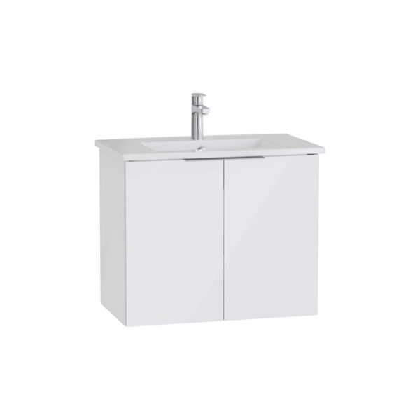 VitrA Mia Plus Square Lavabo Dolabı, 80 cm, İki Kapaklı, Tek Armatür Delikli, Parlak Beyaz