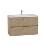 VitrA Mia Plus Square Lavabo Dolabı, 100 cm, İki Çekmeceli, Altın Meşe