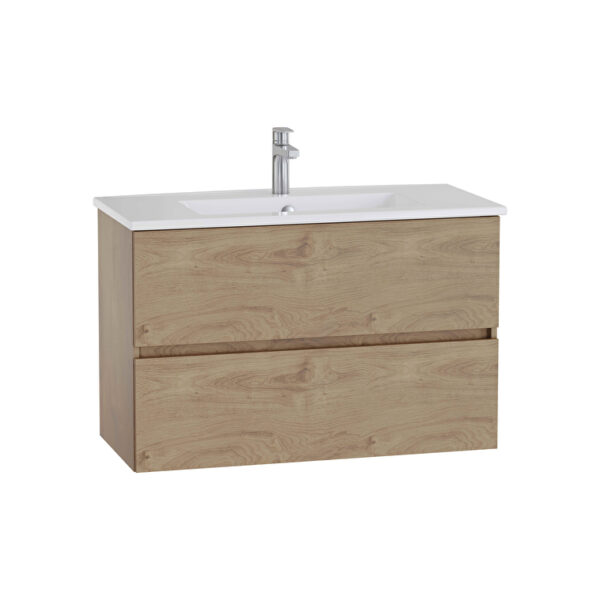 VitrA Mia Plus Square Lavabo Dolabı, 100 cm, İki Çekmeceli, Altın Meşe
