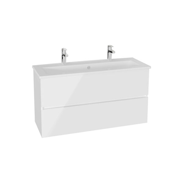 VitrA Mia Plus Square Lavabo Dolabı, 120 cm, İki Çekmeceli, Çift Armatür Delikli, Parlak Beyaz