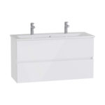 VitrA Mia Plus Square Lavabo Dolabı, 120 cm, İki Çekmeceli, Çift Armatür Delikli, Parlak Beyaz - Görsel 2