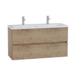 VitrA Mia Plus Square Lavabo Dolabı, 120 cm, İki Çekmeceli, Çift Armatür Delikli, Altın Meşe