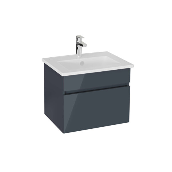 VitrA Mia Plus Square Lavabo Dolabı, 60 cm, Bir Çekmeceli, Parlak Antrasit