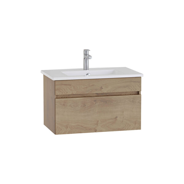 VitrA Mia Plus Square Lavabo Dolabı, 80 cm, Bir Çekmeceli, Altın Meşe