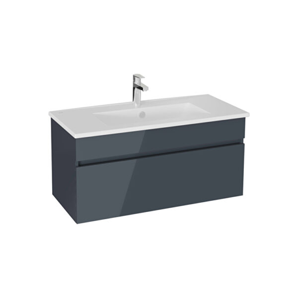 VitrA Mia Plus Square Lavabo Dolabı, 100 cm, Bir Çekmeceli, Parlak Antrasit