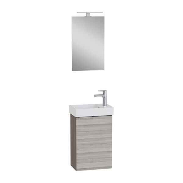 VitrA Mia Plus Square Banyo Dolabı Seti, 45 cm, Bir Kapaklı, Lavabo Dolabı, Aydınlatmalı Düz Ayna, Cordoba, Sağ