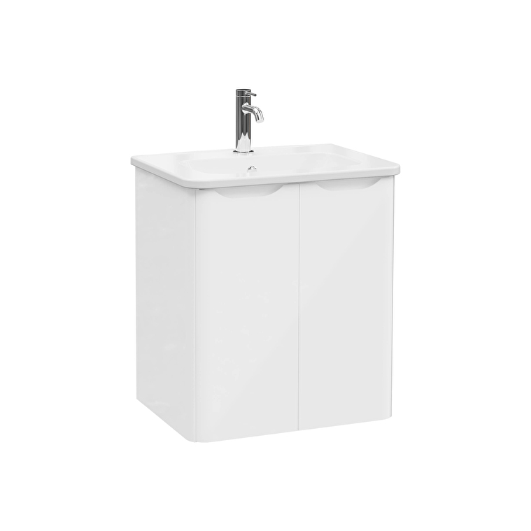 69843-1.jpg VitrA Integra Round Lavabo Dolabı, 60 cm, İki Kapaklı, Parlak Beyaz - Görsel 1