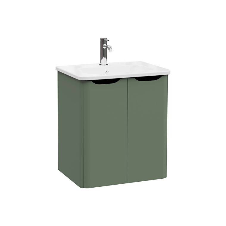 69848-1.jpg VitrA Integra Round Lavabo Dolabı, 60 cm, İki Kapaklı, Mat Yeşil - Görsel 1