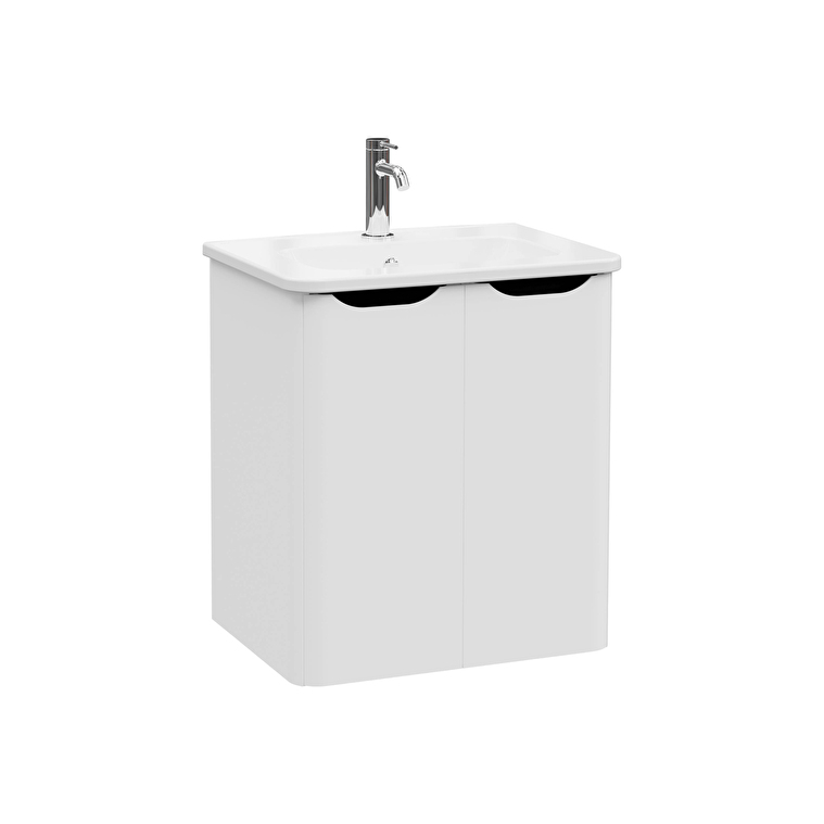 69849-1.jpg VitrA Integra Round Lavabo Dolabı, 60 cm, İki Kapaklı, Mat Açık Gri - Görsel 1