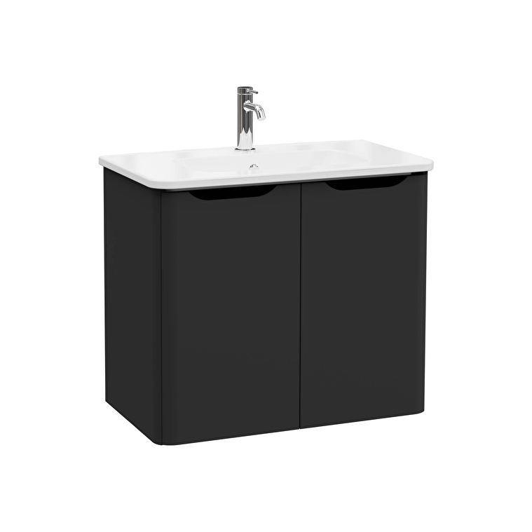 69854-1.jpg VitrA Integra Round Lavabo Dolabı, 80 cm, İki Kapaklı, Mat Grafit - Görsel 1
