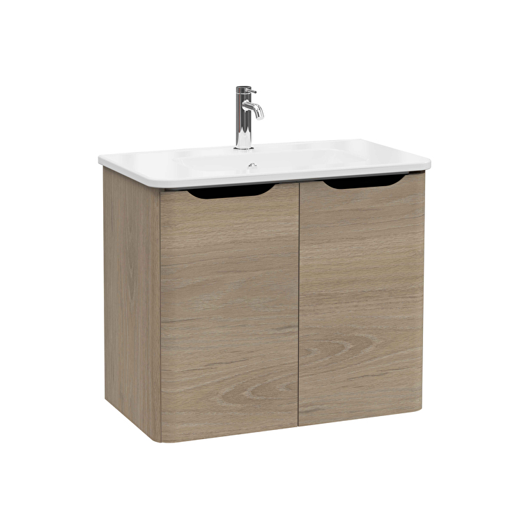 69855-1.jpg VitrA Integra Round Lavabo Dolabı, 80 cm, İki Kapaklı, Altın Meşe - Görsel 1