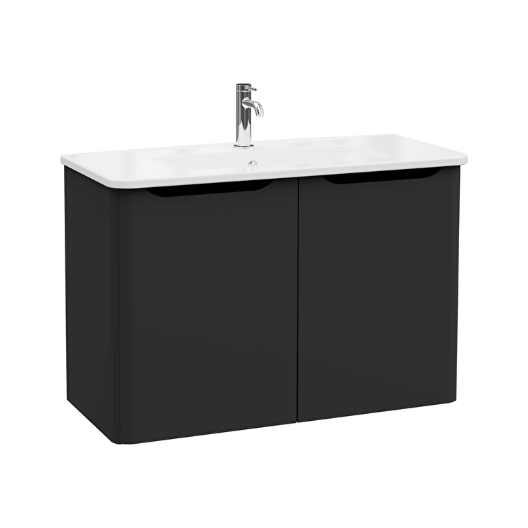 69863-1.jpg VitrA Integra Round Lavabo Dolabı, 100 cm, İki Kapaklı, Mat Grafit - Görsel 1