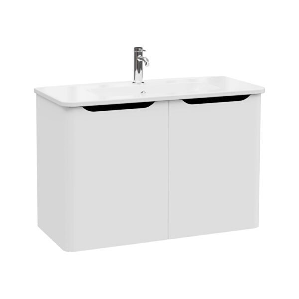 VitrA Integra Round Lavabo Dolabı, 100 cm, İki Kapaklı, Mat Açık Gri